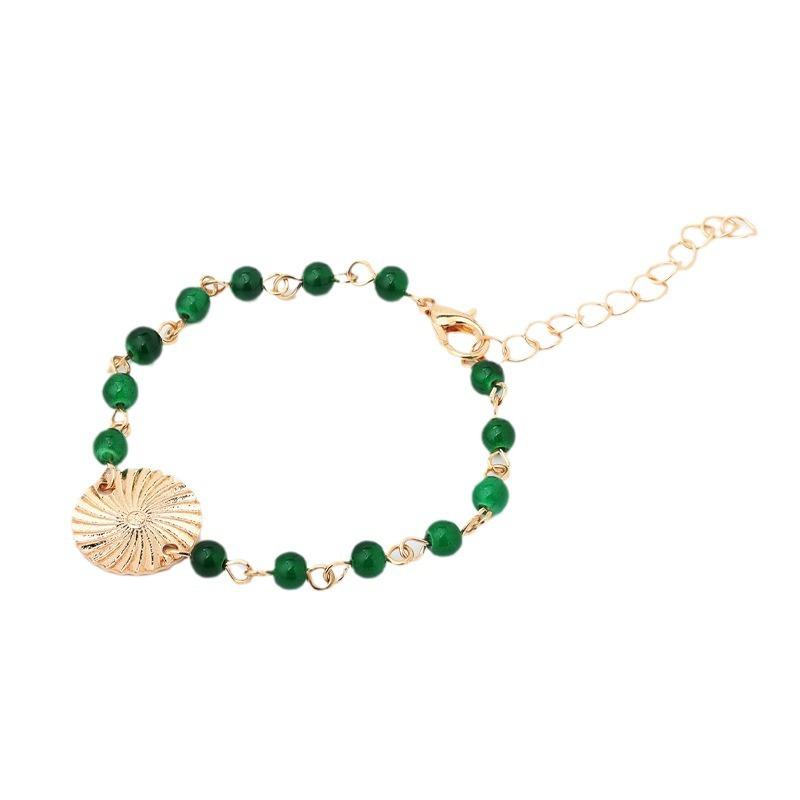 European and American fashion sequined fringed water wave texture bracelet handmade beaded white and green contrasting geometric 1-piece set bracelet