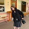 Pressed glue knitted short down cotton clothes, winter European and American young fashion loose hooded cotton-padded clothes women