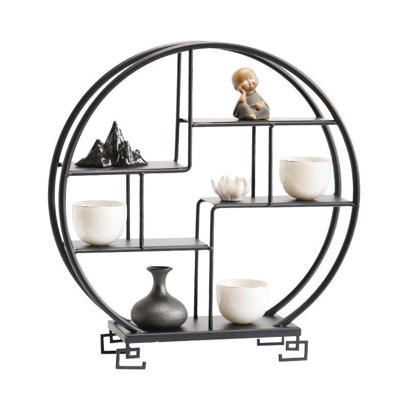 Modern Luxury Iron Display Shelf - Desktop Curio Cabinet Tea Ceremony Organizer, Chinese Style Decorative Shelf for Living Room