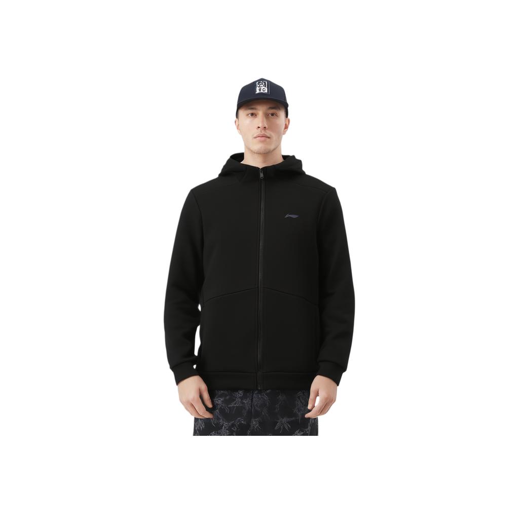 Li Ning Fitness Series Comfortable Versatile Hooded Cardigan Sweatshirt Men sweatshirt Black AWDV613-1