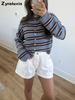 Thin Knit Color Block Cardigan Striped Coat, New Lazy Style Sweater for Women, Spring and Autumn