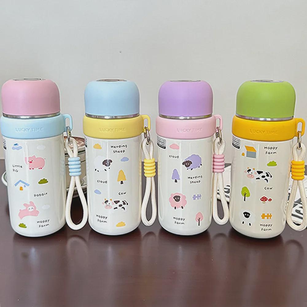 Dual-Use Cartoon Thermos Cup with Cute Rope - Stainless Steel Portable Water Bottle for Girls
