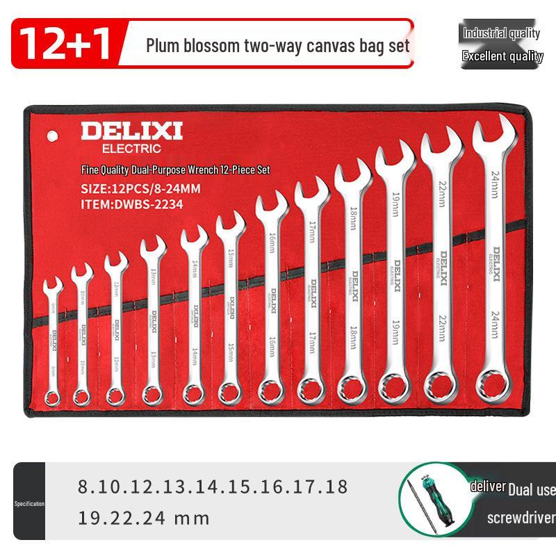 Delixi No. 10-13 Open-End Box-End Double-Ended Wrench Set