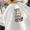 Unisex Summer Japanese Style Cat Print Loose Short Sleeve Tee