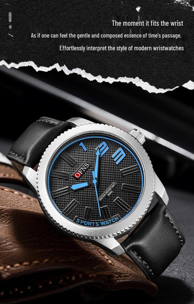 OFNS Men's Ultra-thin Quartz Wristwatch with Rotating Bezel and 3D Markers