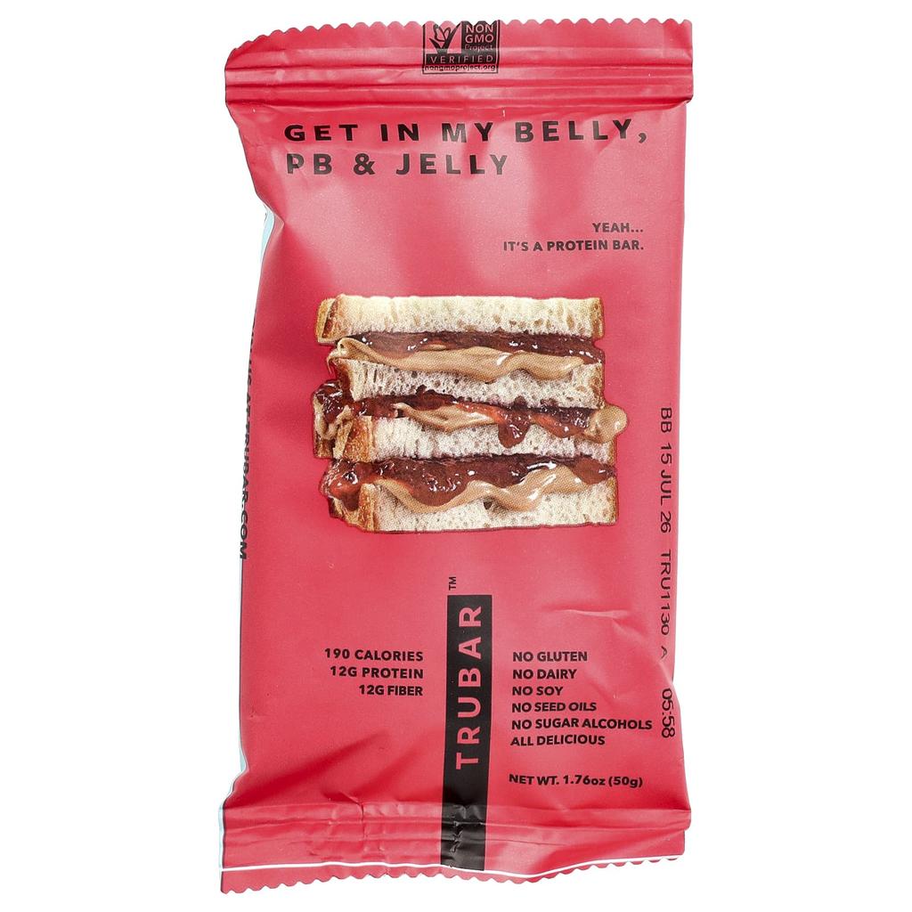 Trubar, Plant-Based Protein Bars, Get in My Belly, Peebee & Jelly, 12 Bars, 50g (1.76oz) Each