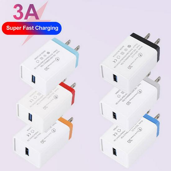 Fast Charging 3A QC 3.0 Mobile Phone Charger, Single Port USB, EU Standard for Travel.