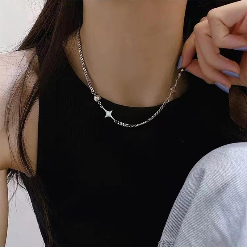 Kpop Zircon Cross Star Beaded Necklace Men Imitation Pearl Star Pendant Necklaces Y2K Hiphop Star Tassel Choker Necklace Unisex