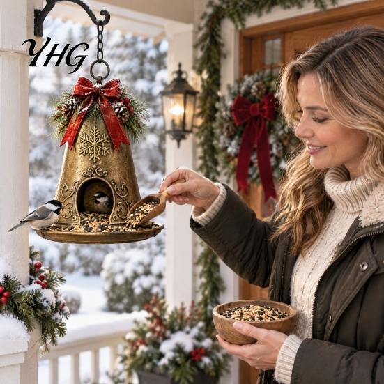Christmas Yard Ornament for Wild Birds Snowman Hanging Bird Feeder, Resin Decorative Weatherproof Feeder Garden Patio Balcony, Gift Lovers Cute