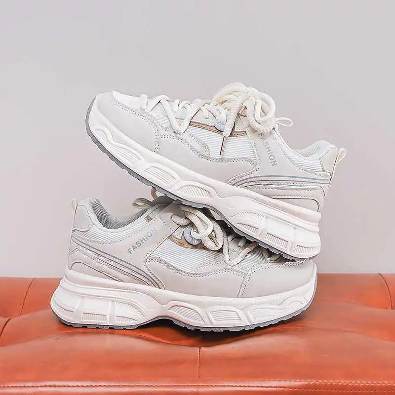 Fashion Height Up Cream Sneakers Woman Casual Moccasins For Student Shoes Sports Tenids New Fast Pro Snekaers Tens Top Grade Luxo