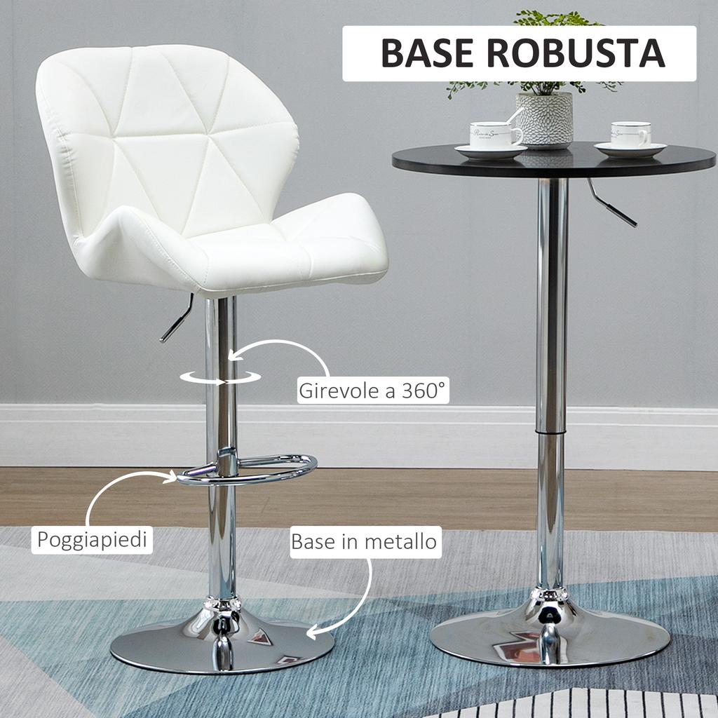 Set of 2 Bar Stools with Adjustable Height, Metal Base and PU Leather Seat, Kitchen Stools with Backrest and Footrest, 51.5x57.5x93-114.5cm, White