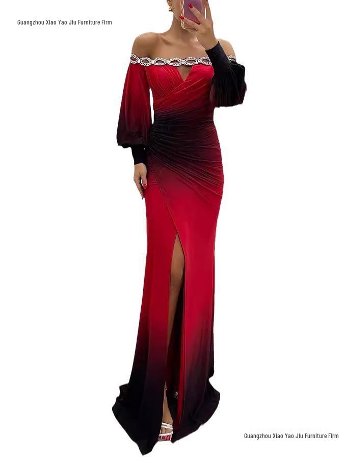 2026 Autumn/Winter One-Shoulder Printed Dress - Long Sleeve Casual Party Wear for Women