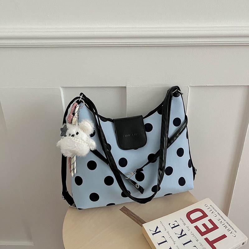 Women's 2026 Polka Dot One-Shoulder Crossbody Tote - Large Capacity, Korean Style, Fashionable Handbag for Commuting