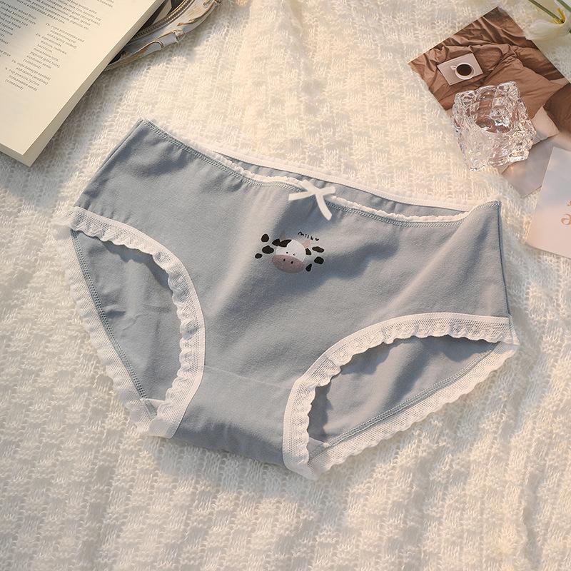 Dame Tegneserie Prikket Blonder Trykt Sløyfe Små Friske og Søte Komfortable Pakke Hofter Truser