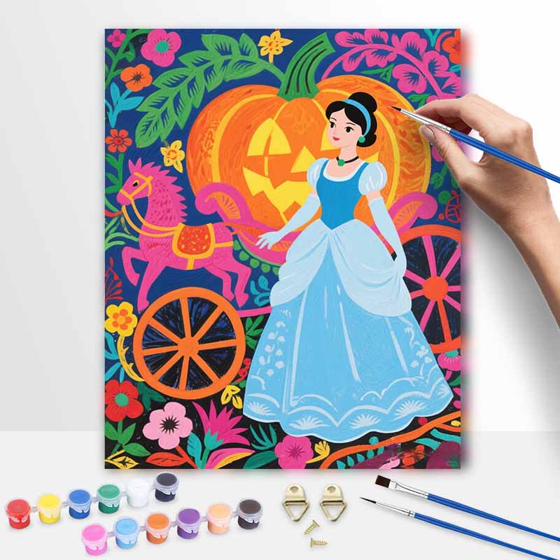 Disney digital oil painting Cinderella pumpkin carriage hand painting home decoration painting 20x30cm