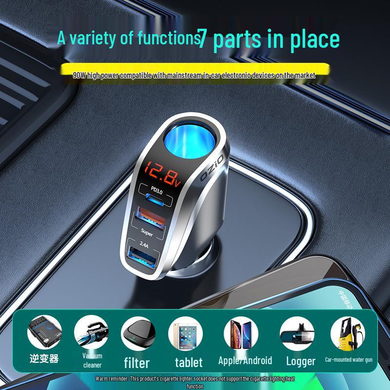 Fast Charging Car Cigarette Lighter Adapter: 1-to-3 Converter with 2 USB Ports