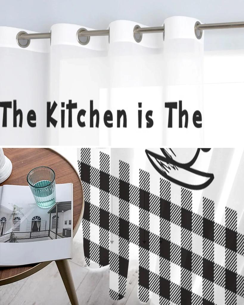 2Panels Chiffon Sheer Curtain Kitchen Curtain Kitchenware Chef Print Voile Tulle Cortinas for Kitchen LivingRoom Window Cortina