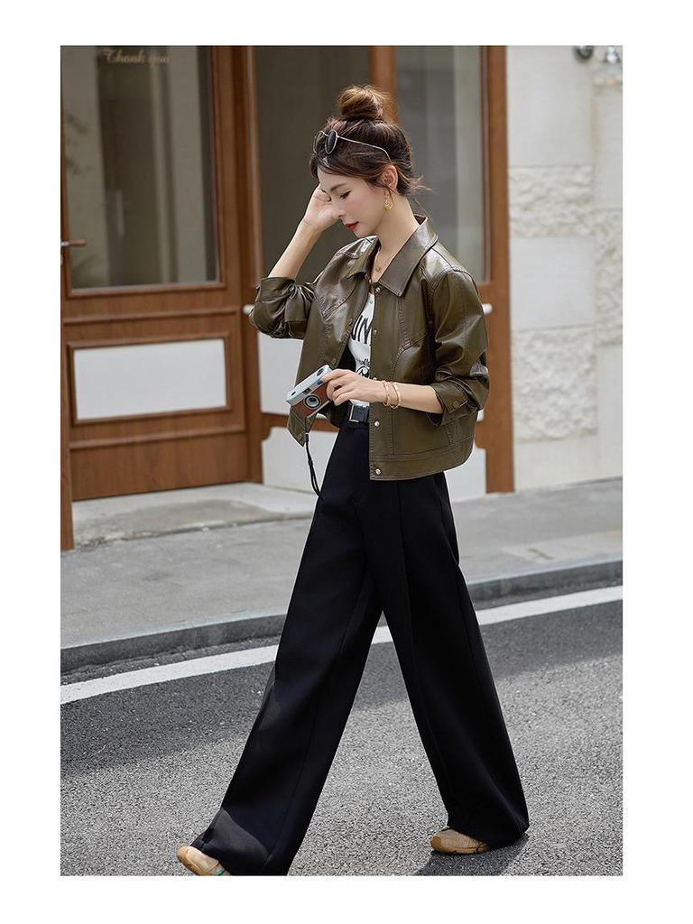 2025 Spring/Autumn Women's Genuine Lambskin Lapel Jacket - Trendy Short Casual Leather Coat