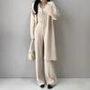 Autumn and Winter New Slim-fit and Thin Knitted Cardigan Sling Vest Wide-leg Pants Knitted Three-piece Set
