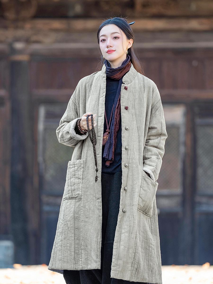 

Johnature Женские зимние пальто-стойки в китайском стиле, однотонные, с карманами в стиле пэчворк, с длинными рукавами One Size