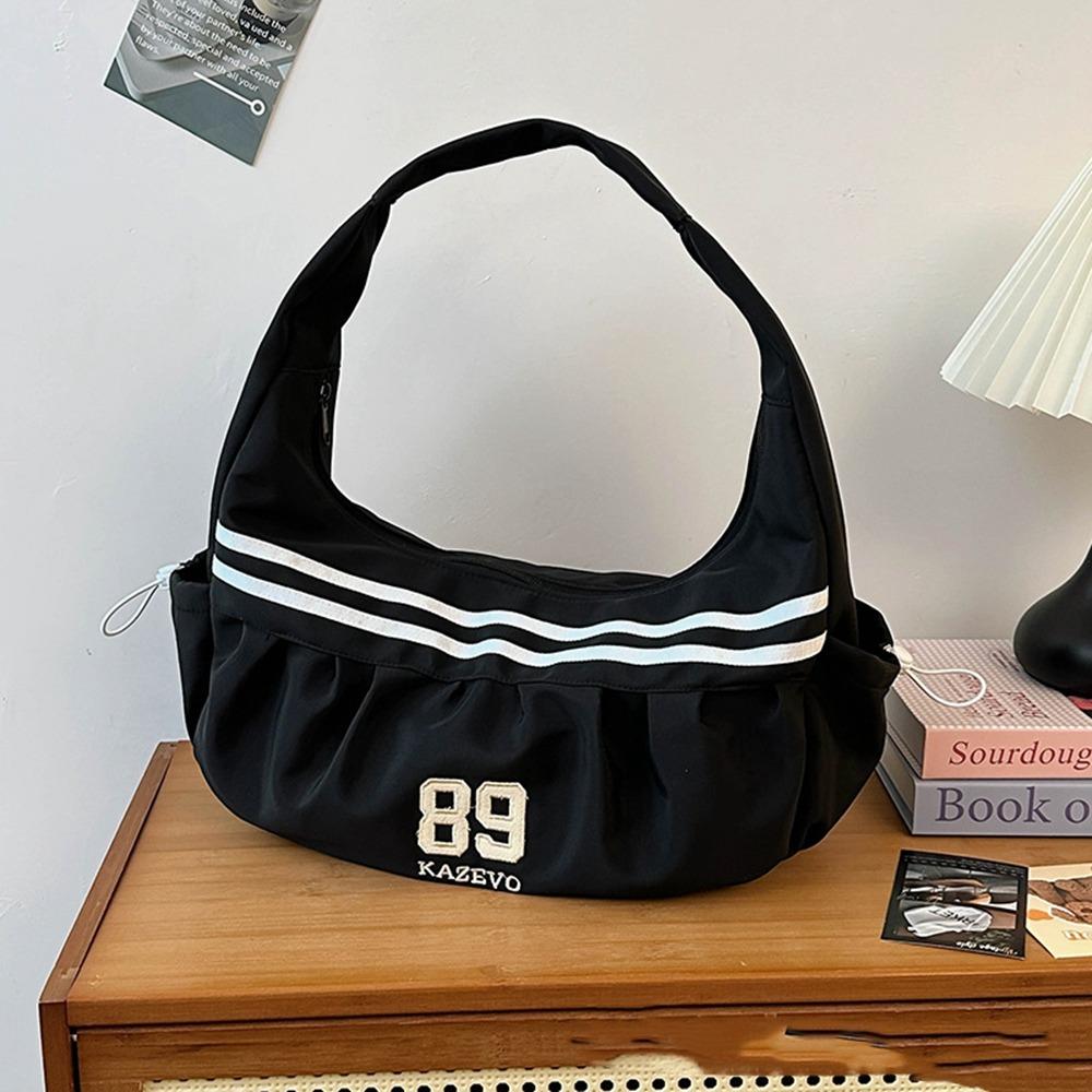 Oxford Cloth Stripe Underarm Bag Retro Sports Handbag Versatile Half Moon Bags  Women