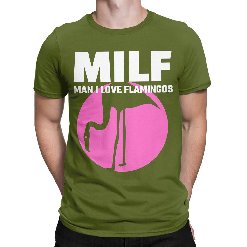 Unisex Milf Unisex I Love Flamingos Funny Milf Humour T Shirt Cotton Clothes Leisure Short Sleeve Crewneck Tee Shirt Birthday Tshirt