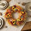 Coroană de Flori Artificiale pentru Intrare Toamnă cu Floarea-soarelui Ușă din Față, Coroane Decorative cu Fructe de Pădure de 17,7 Inch, Coroană Festival de Toamnă, Rustic