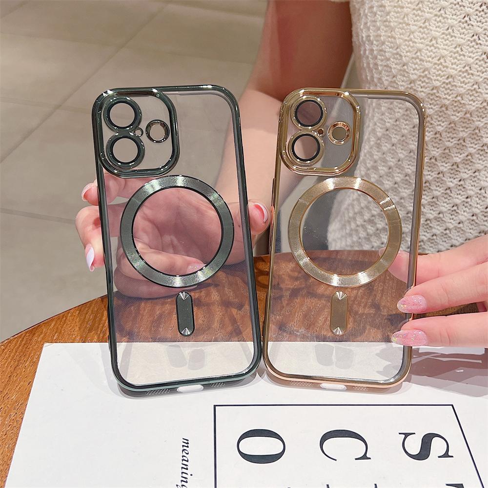 Luxury Plating Magnetic For Magsafe Clear Bumper Case For iPhone 16 15 14 13 12 11 Pro Max Plus XR XS 7 8 Wireless Charge Cover