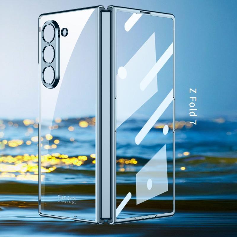 

Electroplating Transparent with Shell Film Phone Case for Samsung Galaxy Z Fold 7 6 5G Fold7 Fold6 Hinge Protective Cover Galaxy Z Fold6 синій