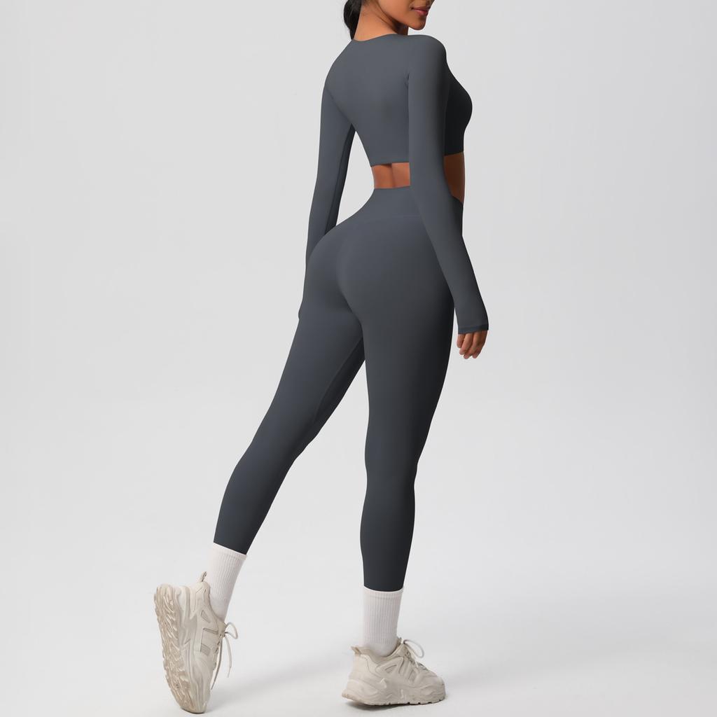 Solid Color Double-sided Nylon Brushed Nude Tight Fitting Sports Yoga Suit Set, Running And Fitness Two-piece Set