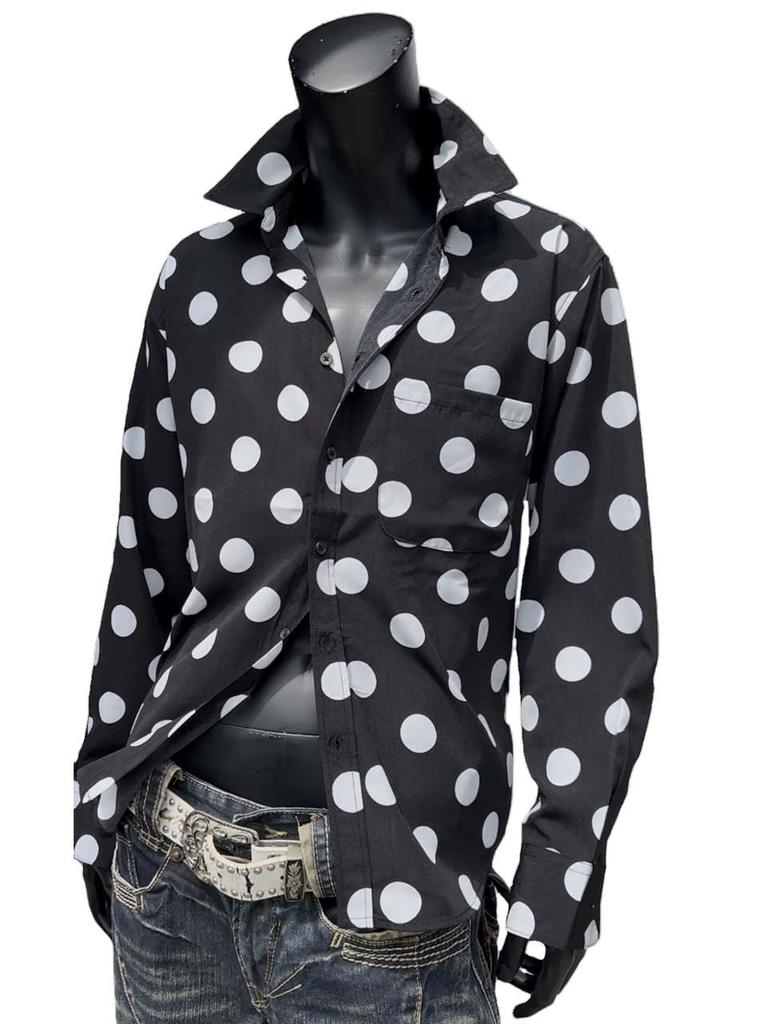 SaganStyle Traditional Polka Dot Print Long Sleeve Gothic Size YT20250001 Men's Shirt, All-Over Print, Dress, Black, 3L,