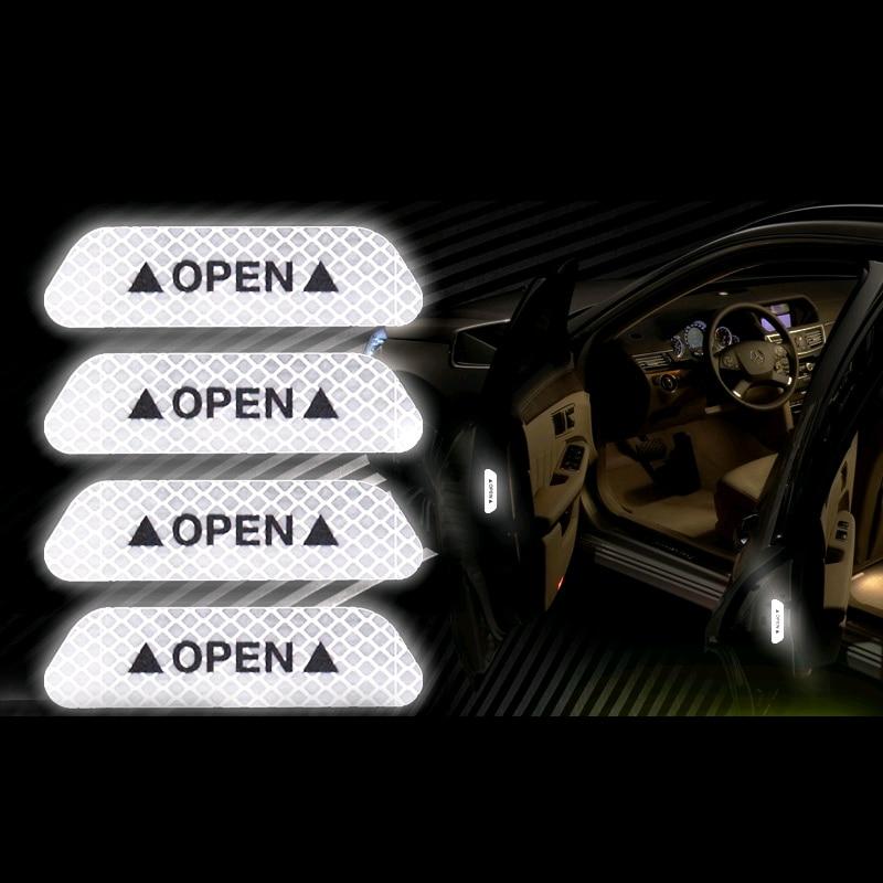 4PCS Car Universal Door Open Reflective Strips Warning Stickers Safety Mark Warning Reflective Auto Exterior Interior Reflector