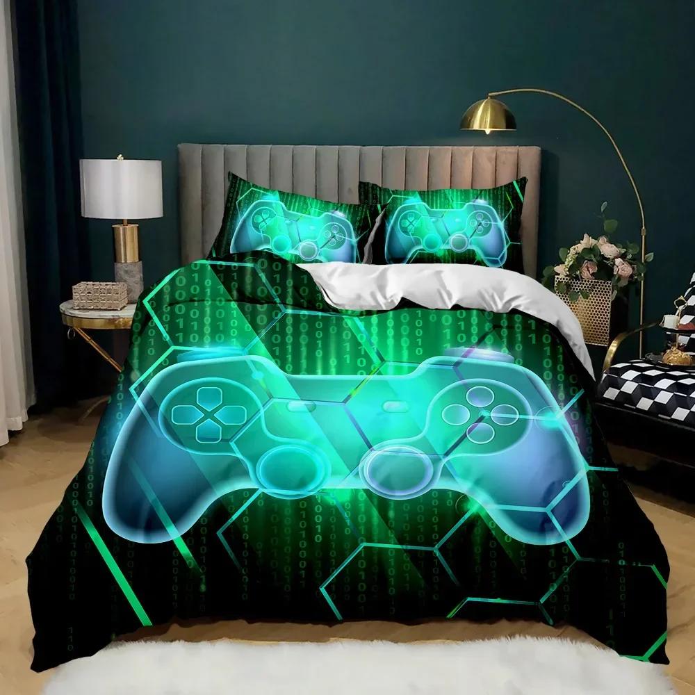 

Luxury New 3D Print Gamepad Duvet Cover Set Twin King Size Polyester Gaming Cover Gamer Decor Green Neon Gamepad Bedding Set 70x133cm 2pcs