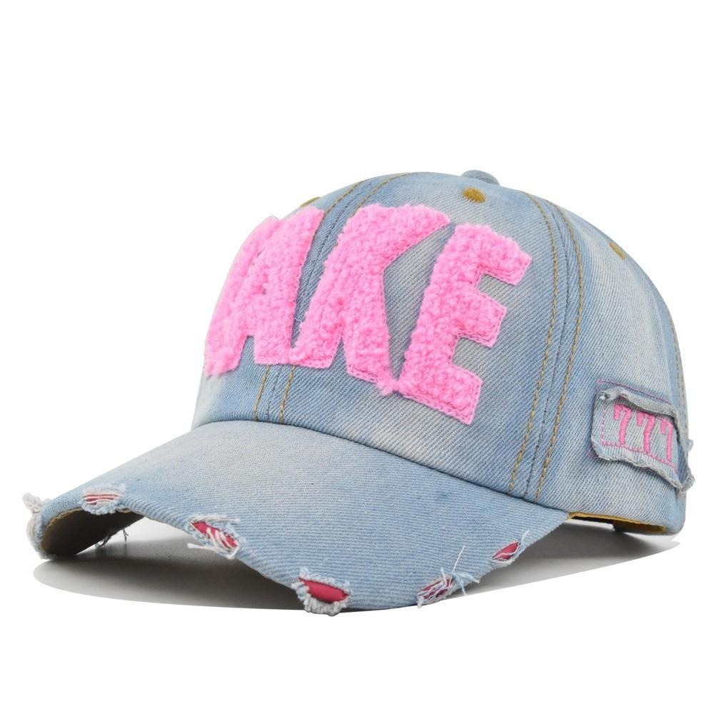 Gekleurde Letter TAKE Borduur Baseballpet Geperforeerd Gat Denim Pet met Klep Verstelbare Cowboy Baseballpetten Voor Man Vrouw