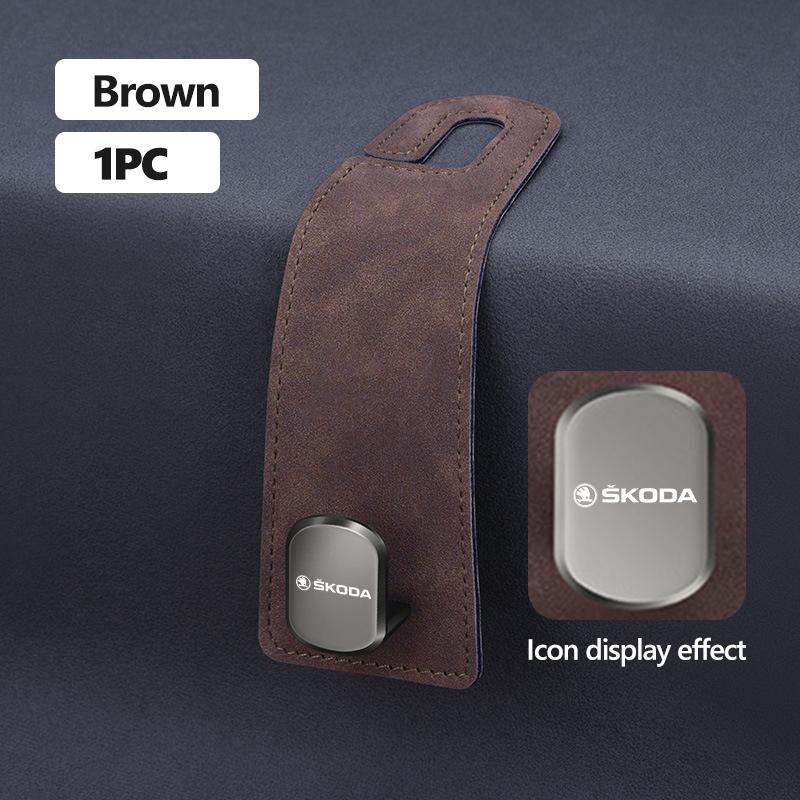 

For Skoda Alloy Suede Car Seat Headrest Hook Auto Back Seat Organizer Accessories Kodiaq Fabia Kamiq Karoq Octavia 2 3 Rapid