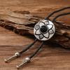 American Bolo Tie Punk Necktie Vintage Metal Flower Petal Stone Cowboy Hat Pendant Western Necklace Costume Accessories