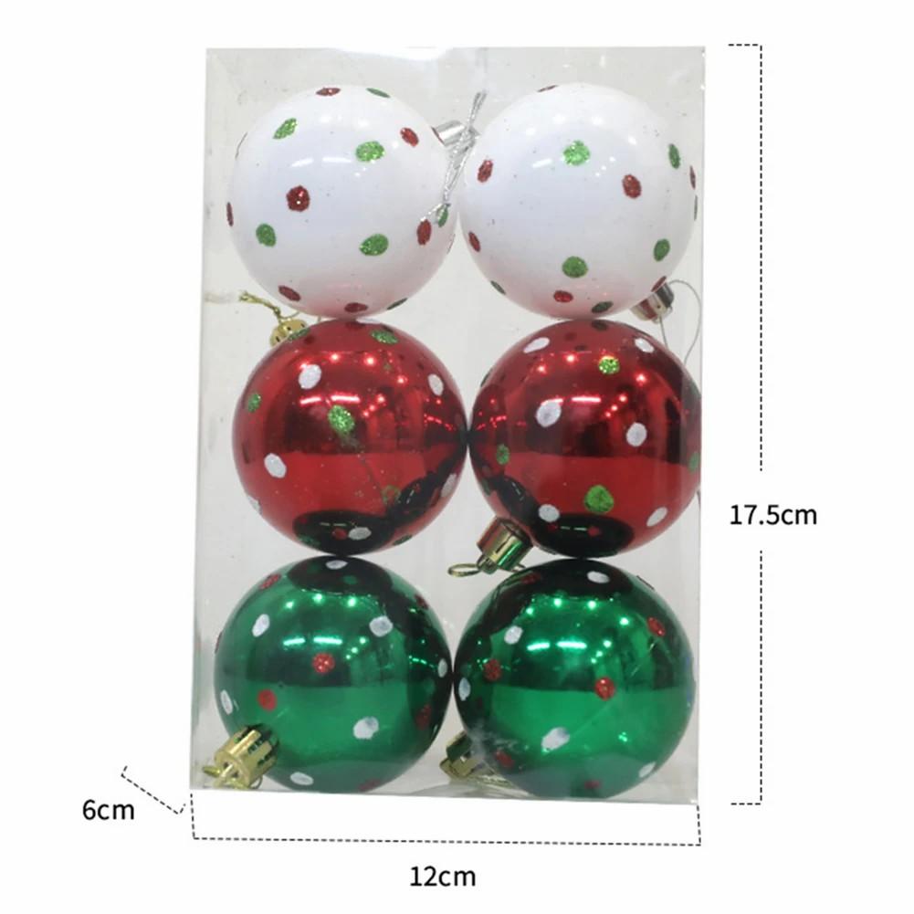 6 Stuks 6cm Kerstboom Plastic Bal Decor Stip Ontwerp Ronde Bal Festival Kerst Hangend Ornament