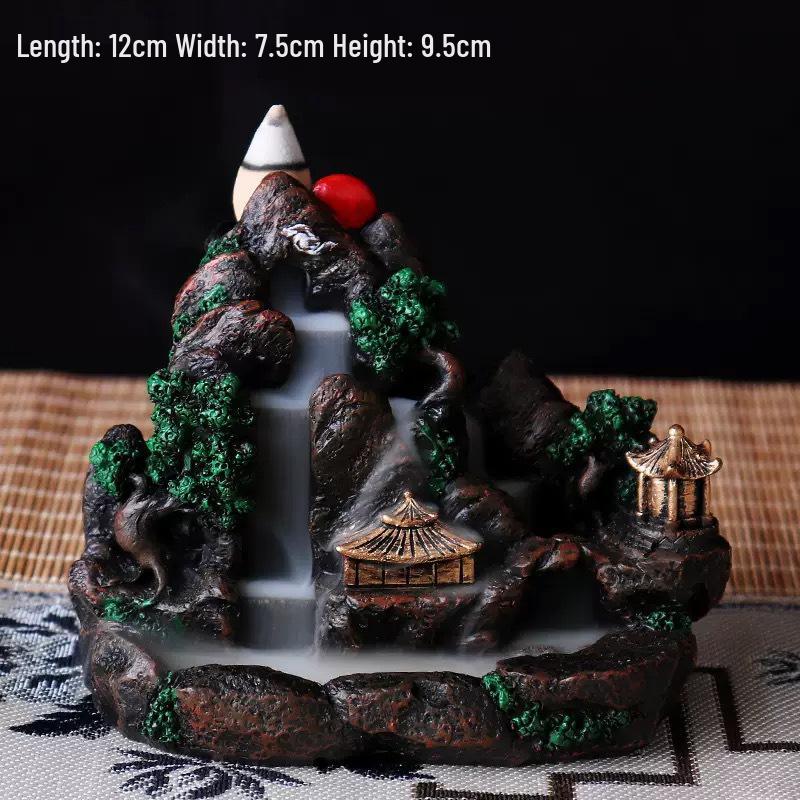 Creative Resin Backflow Incense Burner with High Mountain Flowing Water and Clouds Aromatherapy