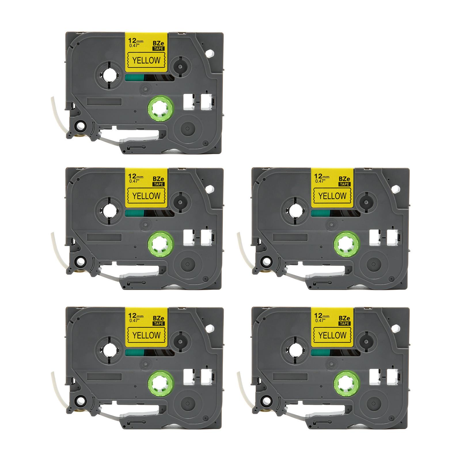 

5 шт. Стрічка для принтера етикеток Чорна на жовтому 2 мм TZE231 Сильна клейка ламінована стрічка для друку етикеток