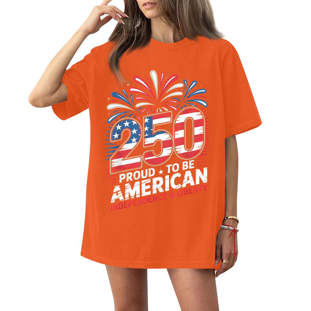 Women's Fashionable Casual Short-Sleeve Neck Printed T-Shirt for the 254th Anniversary of the Founding of the United States