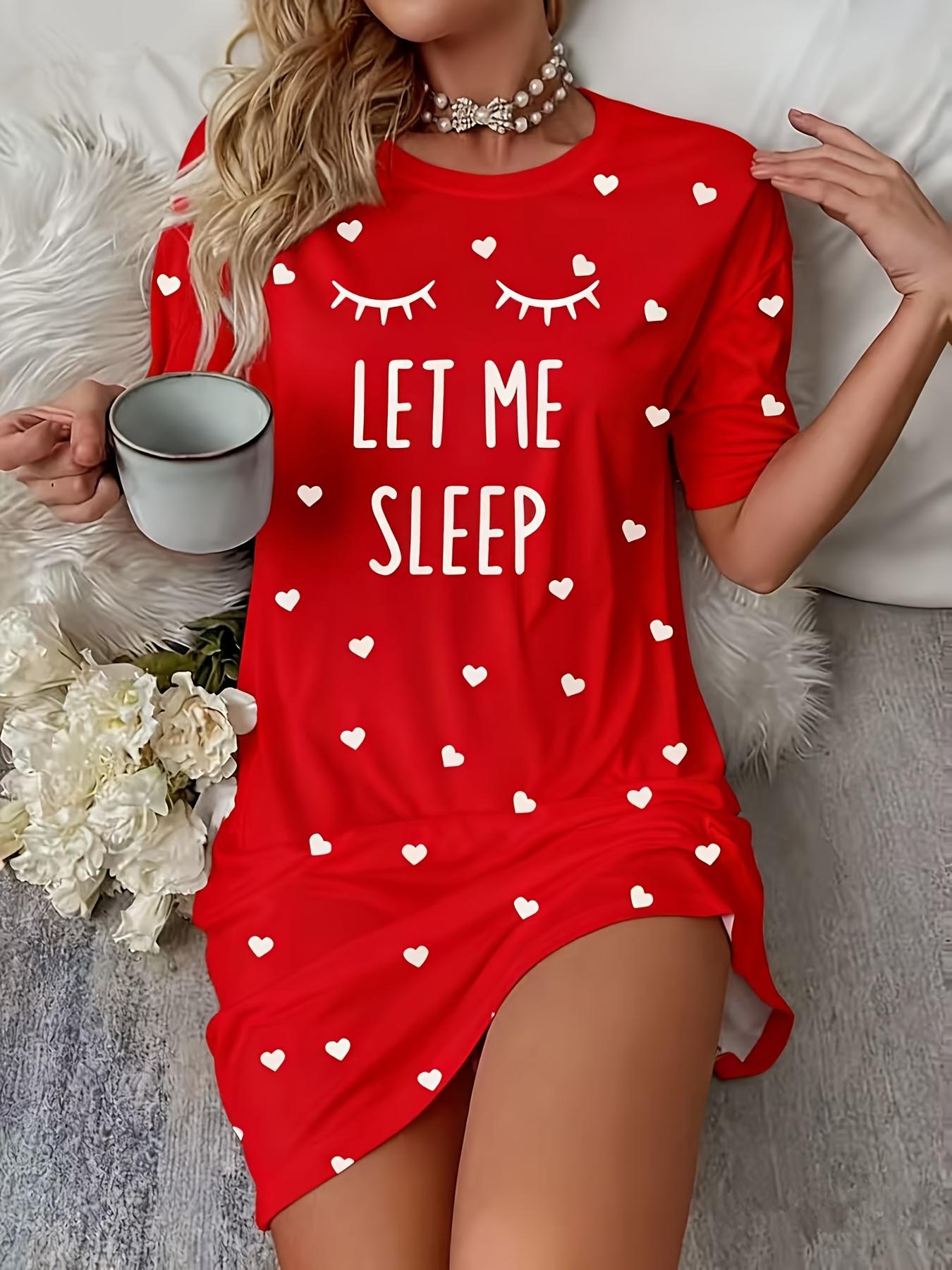 

Women s Sleep Dress with ;Sleep; Lettering ; Nightwear Slogan - Short Sleeve Round Neck Dress. Short T-Shirt Dress. Machine Washable All-Season Pajama 5XL дубильна кора