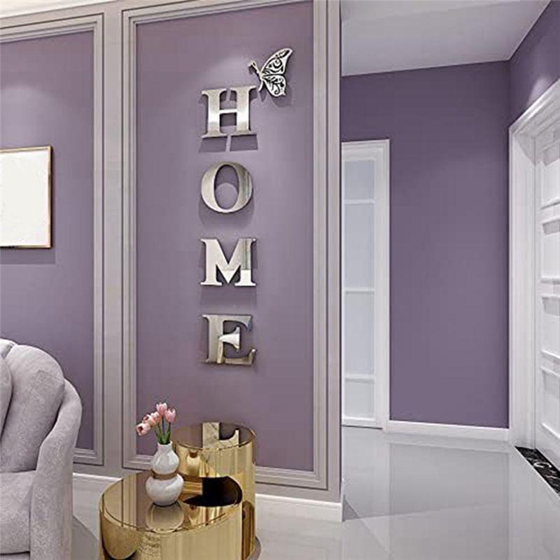 M-Décor Mural Moderne Lettres Miroir Acrylique Autocollant Mural Décorations Murales Pour Salon Chambre Décoration Murale Maison, Chevalet Argenté