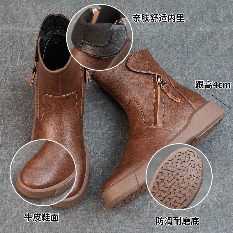 British versatile leather Martin boots women's autumn and winter retro platform short boots velvet breathable non-slip boots