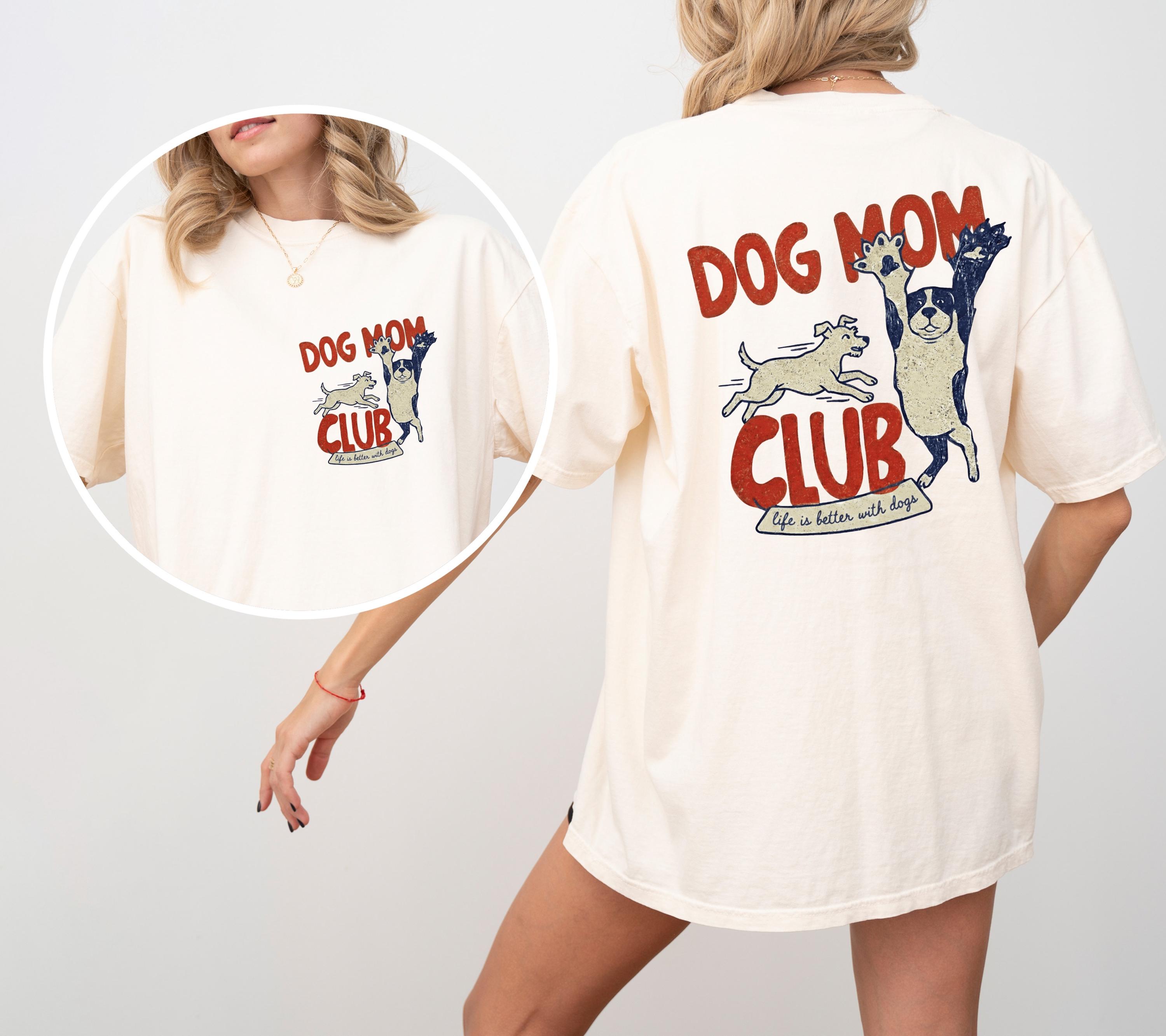 

Summer Womens Dog Mom Club Retro Funny TShirt Cotton and Breathable Short Sleeve Streetwear Oversized Loose Casual S