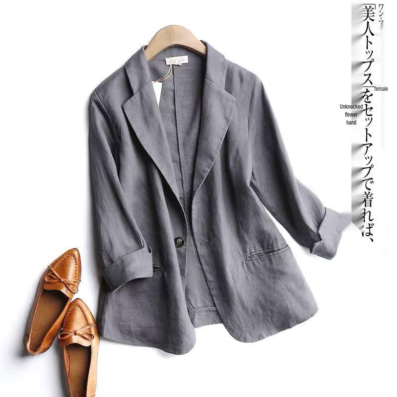 

Женский приталенный блейзер на одной пуговице из хлопка и льна - трендовый итальянский стиль XL темно-синий