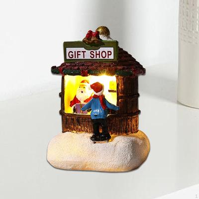 Christmas Glowing House Scene Xmas Ornament Decorative Santa Claus Figurine for