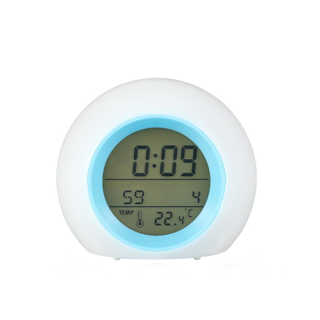 Children's Alarm Clock LED with 7-color night light bedside clock with room temperature digital clock battery powered bedroom