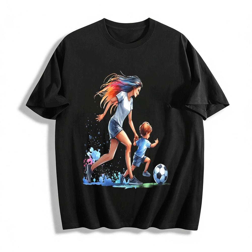 Parent-child Soccer Time Print Casual T-Shirt Mom And Kid Sports Top Pure cotton T-shirt XXS