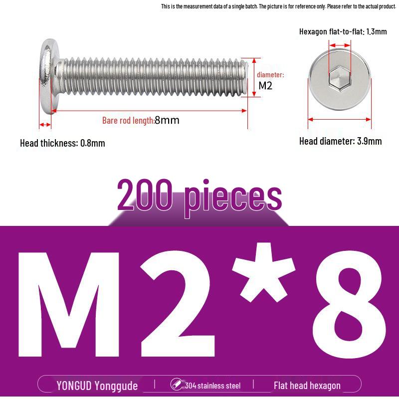 304 Stainless Steel Ultra-Thin Flat Head Hex Socket Bolt, M2-M12