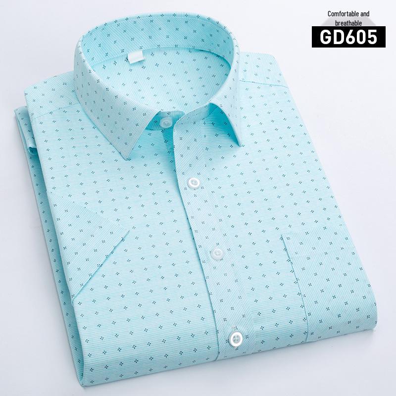 New Summer Men's Printed Plaid Short-Sleeved Shirt for Middle-Aged and Elderly.